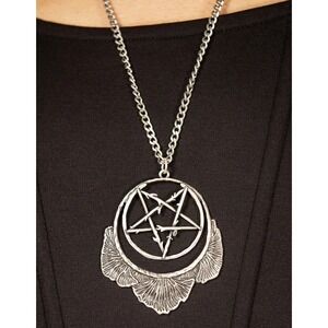 Killstar Mushroom ritual Silver Pentagram Moon Pendant Necklace Gothic Jewelry